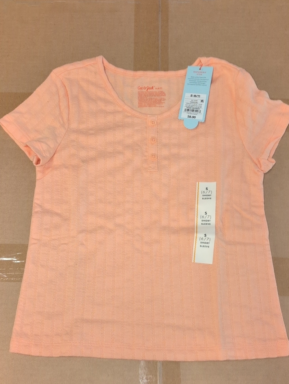Cat & Jack Size 6/7 Peach Orange Tee Shirt, NEW